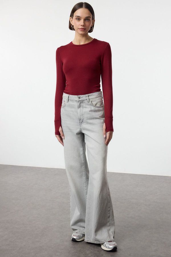 Trendyol Trendyol Claret Red Viscose/Soft Fabric Finger-Touch Detailed Flexible Knitted Blouse