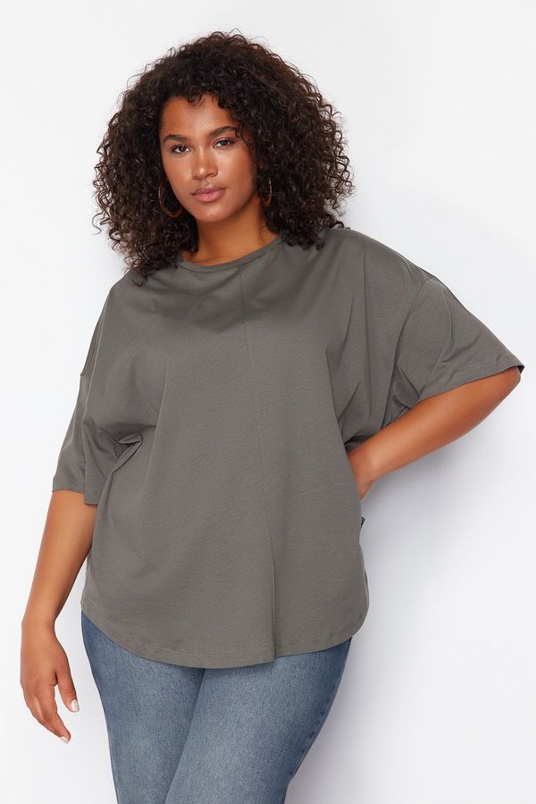 Trendyol Trendyol Curve Anthracite 100% Cotton More Sustainable Oversize Knitted T-shirt