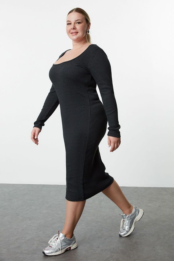 Trendyol Trendyol Curve Anthracite Camisole Knitted Plus Size Dress