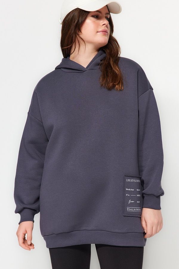 Trendyol Trendyol Curve Anthracite Embroidery Detailed Oversize Knitted Sweatshirt