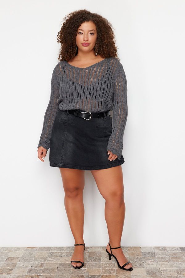 Trendyol Trendyol Curve Anthracite Mini Denim Short Skirt