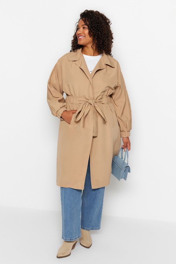 Trendyol Trendyol Curve Beige Belted Seasonal Trench Coat