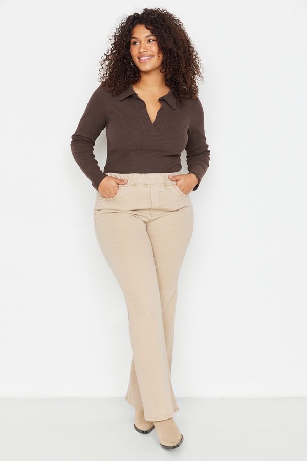 Trendyol Trendyol Curve Beige Elastic Waist Flared Jeans