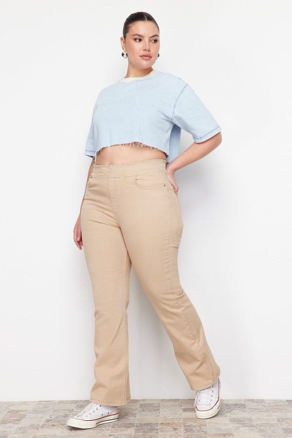 Trendyol Trendyol Curve Beige Elastic Waist Spanish Leg Jeans