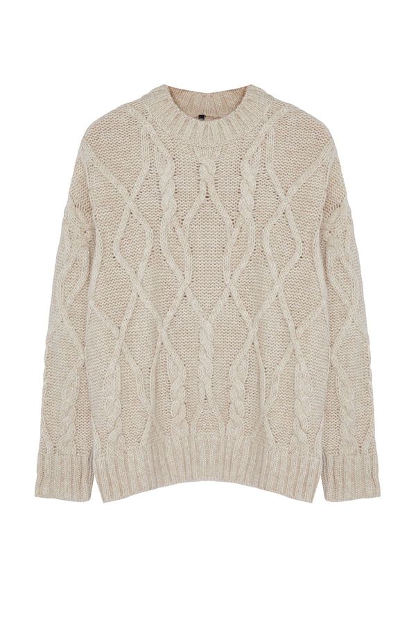 Trendyol Trendyol Curve Beige Glitter Braided Knitwear Sweater