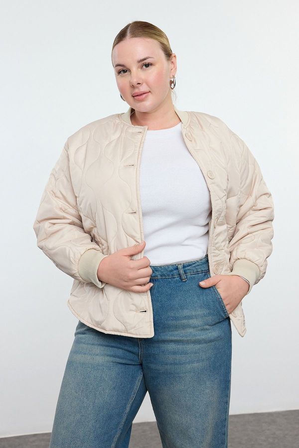 Trendyol Trendyol Curve Beige Loose Fit Patterned Quilted Bomber Coat