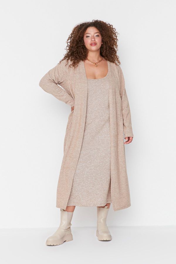 Trendyol Trendyol Curve Beige Soft Cardigan-Dress Knitted 2-Piece Set