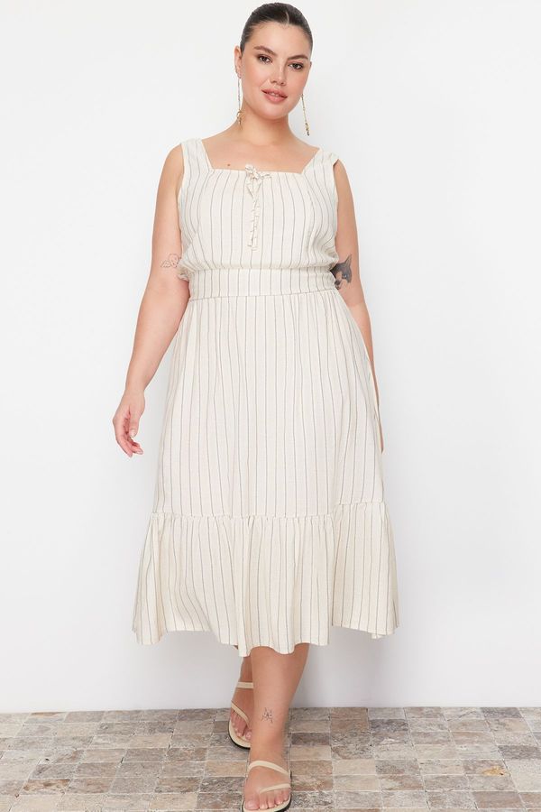 Trendyol Trendyol Curve Beige Square Neck A-Line Woven Dress