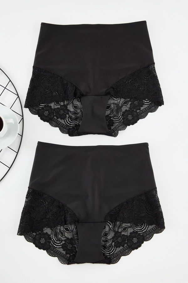 Trendyol Trendyol Curve Black 2-Pack High Waist Lace Soft Comfort Plus Size Panties