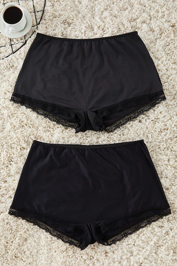 Trendyol Trendyol Curve Black 2-Pack High Waist Laced Soft Comfort Plus Size Panties