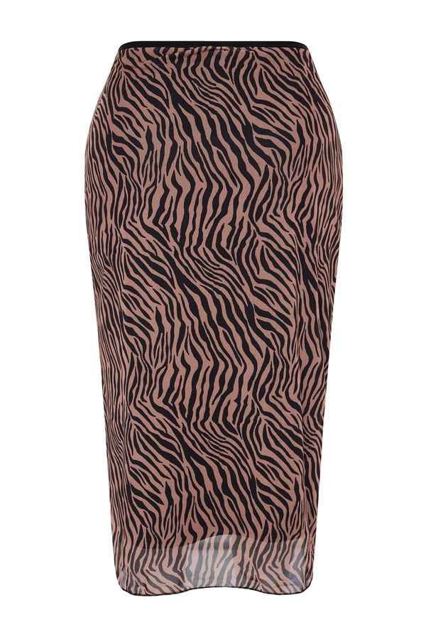 Trendyol Trendyol Curve Black Animal Patterned Tulle Knitted Skirt