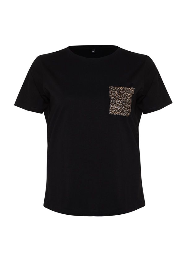 Trendyol Trendyol Curve Black Animal Printed Oversize Knitted T-shirt
