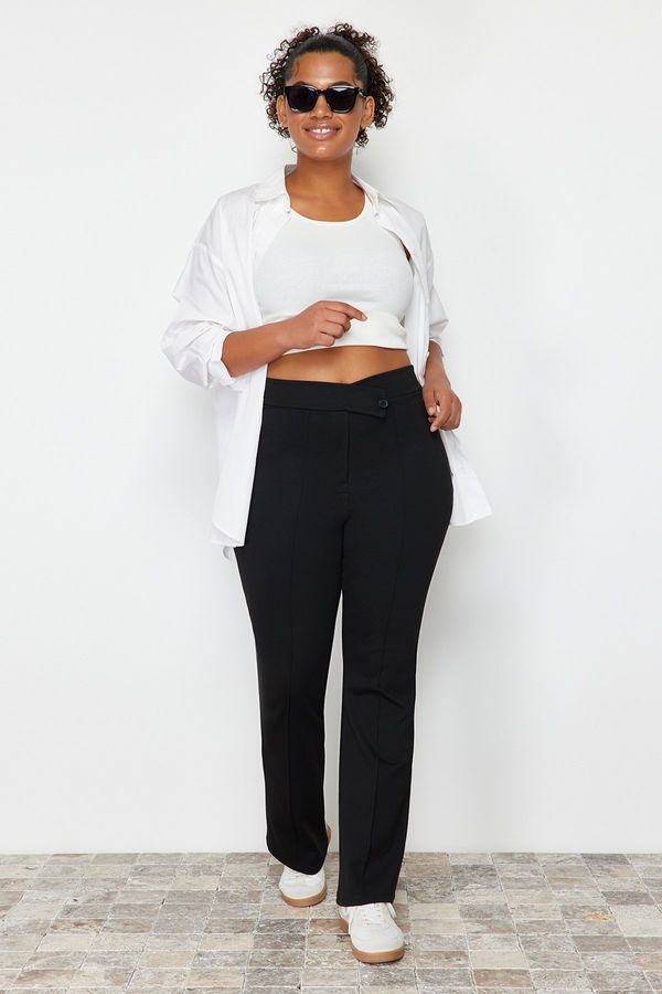 Trendyol Trendyol Curve Black Asymmetric Waist Detailed 100% Cotton Knitted Trousers