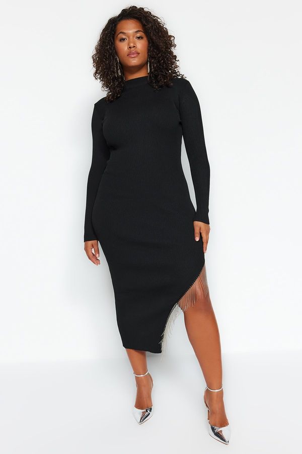 Trendyol Trendyol Curve Black Asymmetrical Cut Sweater Dress With Accessory Detail