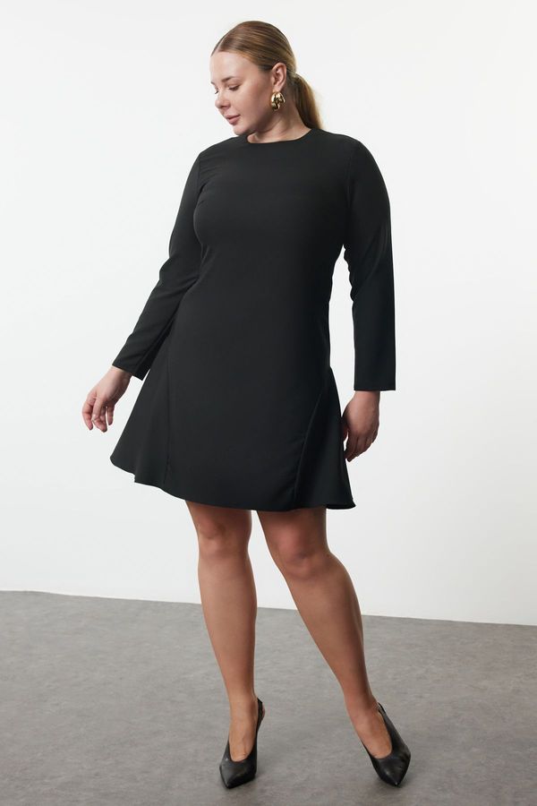 Trendyol Trendyol Curve Black Basic Long Sleeve Hidden Zipper Mini Woven Plus Size Dress