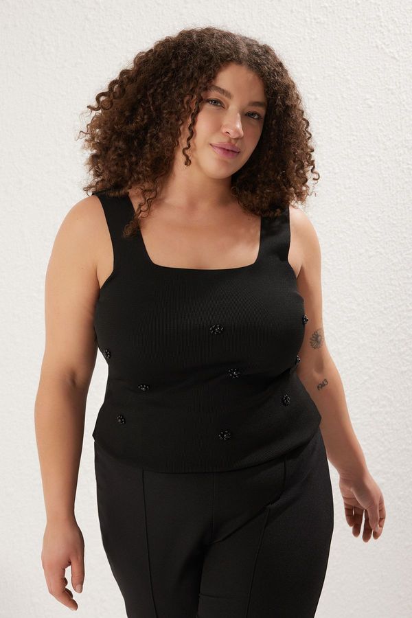 Trendyol Trendyol Curve Black Beaded Body-hugging Knitted Blouse