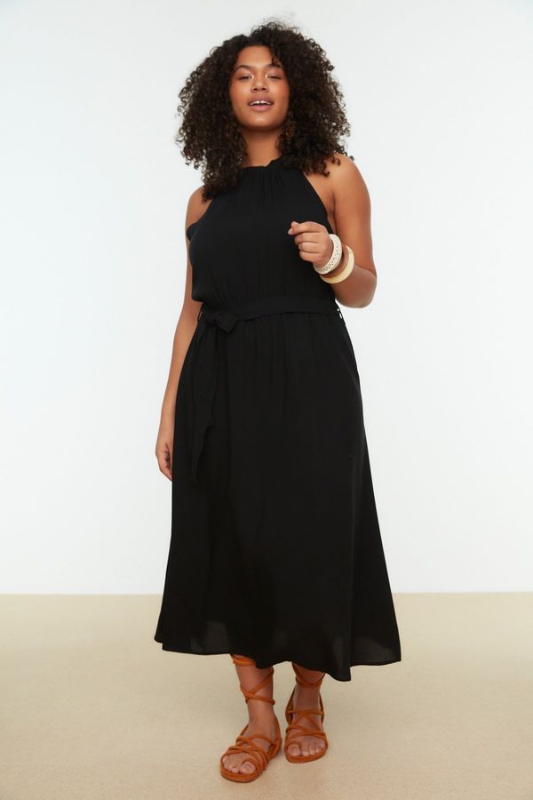 Trendyol Trendyol Curve Black Belted Halterneck Woven Dress