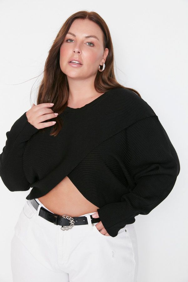 Trendyol Trendyol Curve Black Bias Detailed Crop Knitwear Sweater