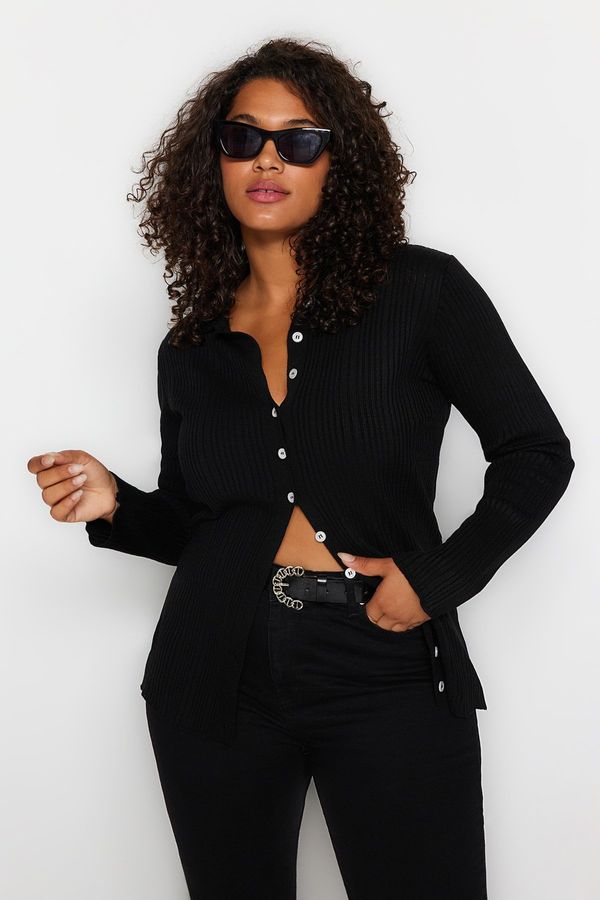 Trendyol Trendyol Curve Black Button Closure Knitwear Cardigan