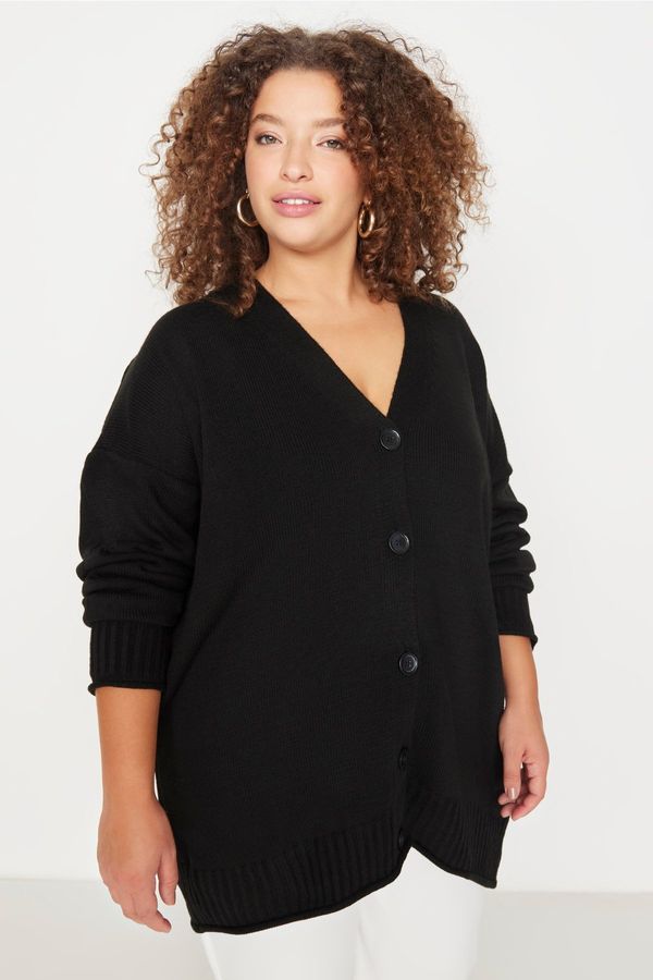 Trendyol Trendyol Curve Black Button Detailed Knitwear Cardigan