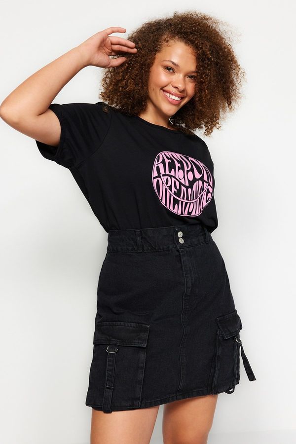 Trendyol Trendyol Curve Black Cargo Pocket Denim Skirt