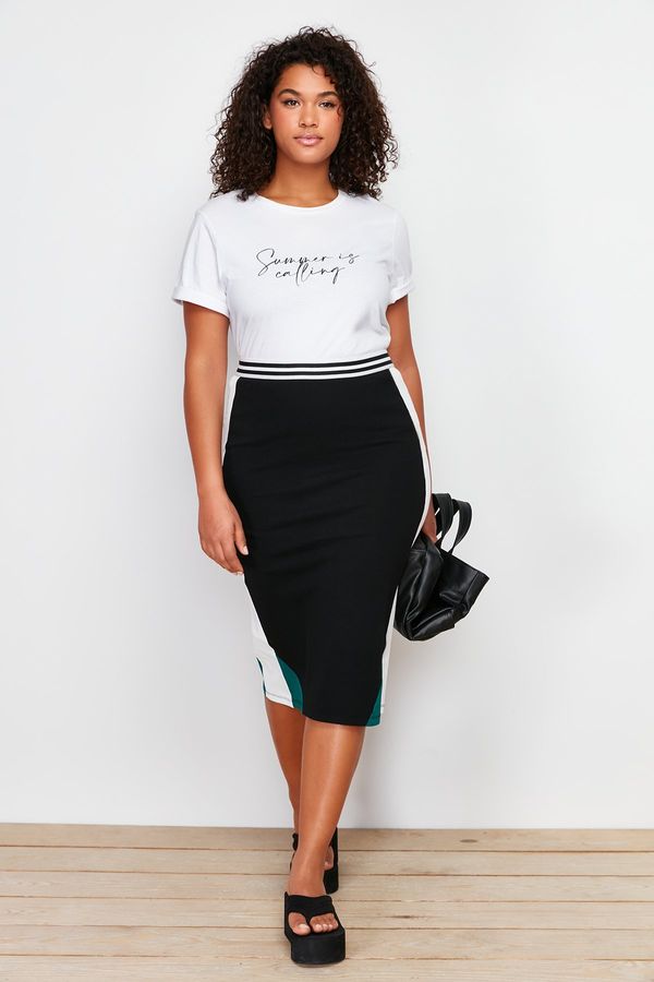 Trendyol Trendyol Curve Black Color Blocked Midi Knitted Skirt
