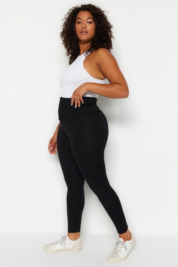 Trendyol Trendyol Curve Black Corset Look High Waist Interlock Knitted Tights