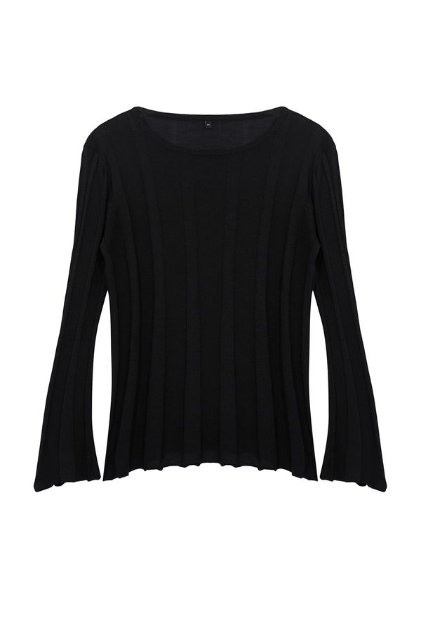 Trendyol Trendyol Curve Black Crew Neck Ribbed Fine Knitwear Sweater