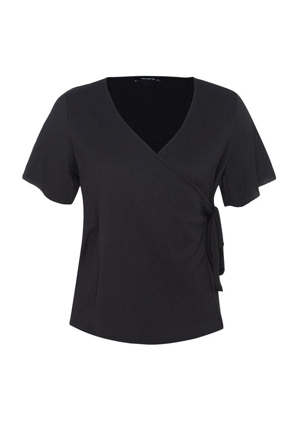 Trendyol Trendyol Curve Black Double-breasted Knitted Blouse with Tie Detail