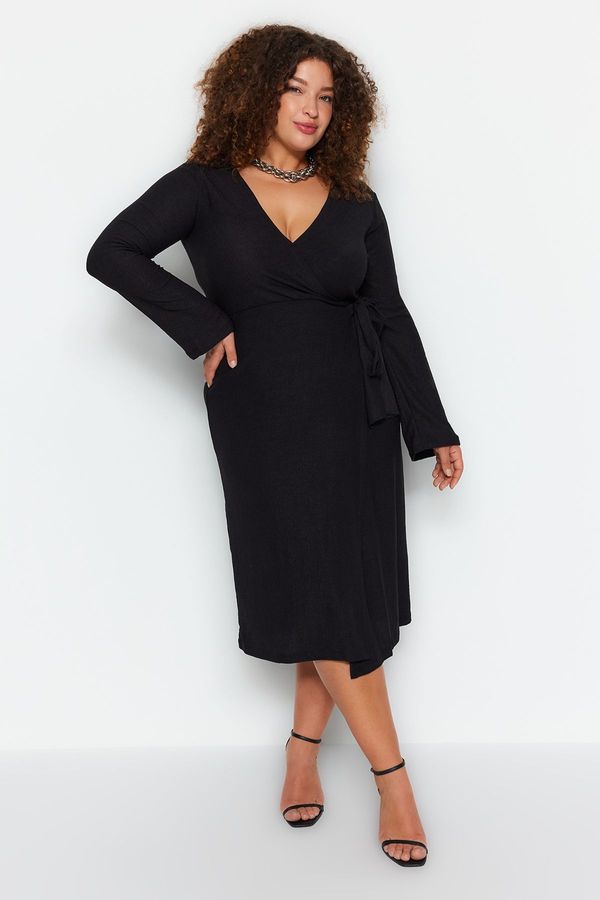 Trendyol Trendyol Curve Black Double Breasted Midi Knitted Dress