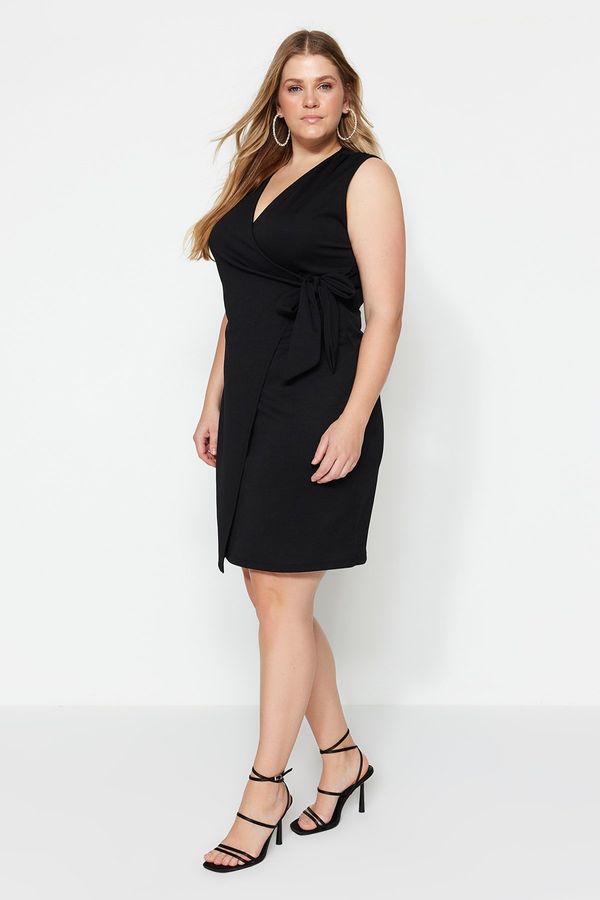 Trendyol Trendyol Curve Black Double Breasted Tied Knitted Dress