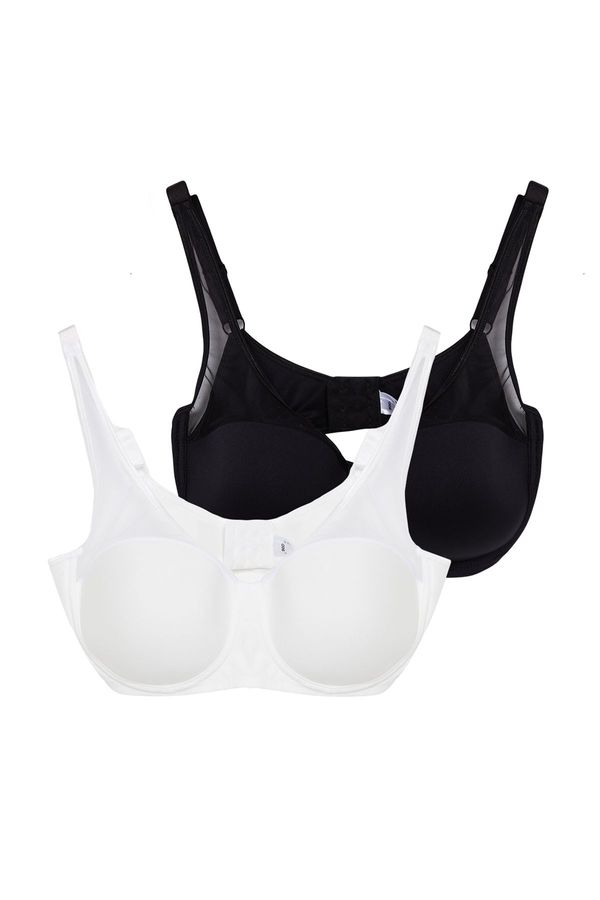 Trendyol Trendyol Curve Black-Ecru 2-Pack Hard Covered Mesh Tulle Compressor Plus Size Bra