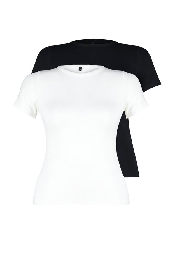 Trendyol Trendyol Curve Black-Ecru 2 Pack Viscous Flexible Knitted Blouse