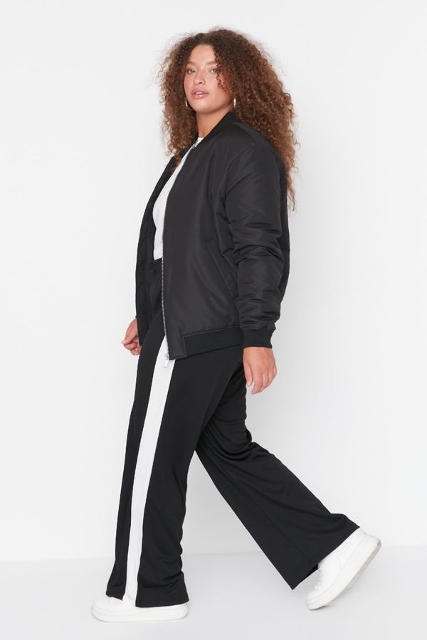Trendyol Trendyol Curve Black Elastic Waist Strip Detail Wide Leg Knitted Trousers