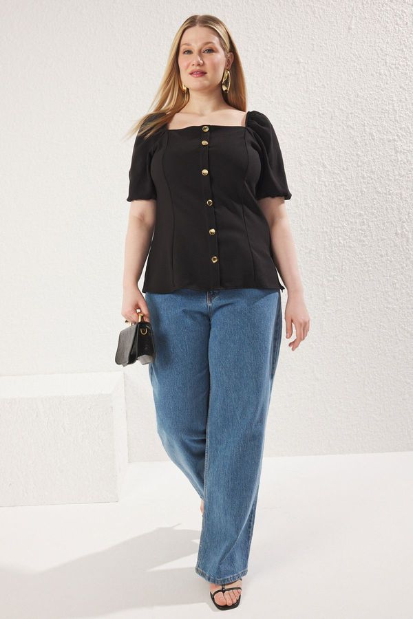 Trendyol Trendyol Curve Black Finike Woven Plus Size Blouse