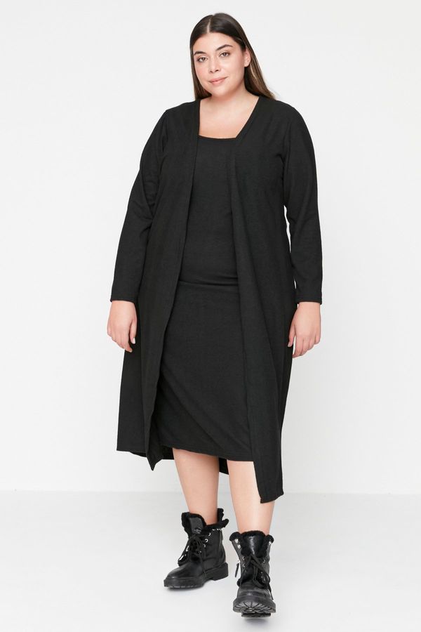 Trendyol Trendyol Curve Black Fluffy Cardigan-Dress Knitted 2-Piece Suit