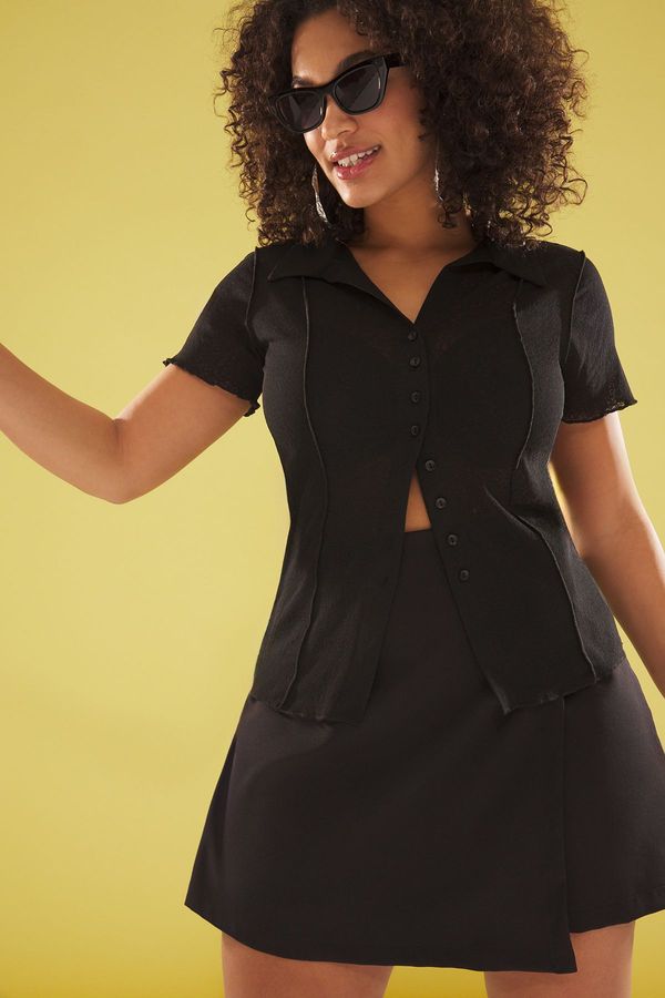 Trendyol Trendyol Curve Black Foam Knitted Plus Size Blouse