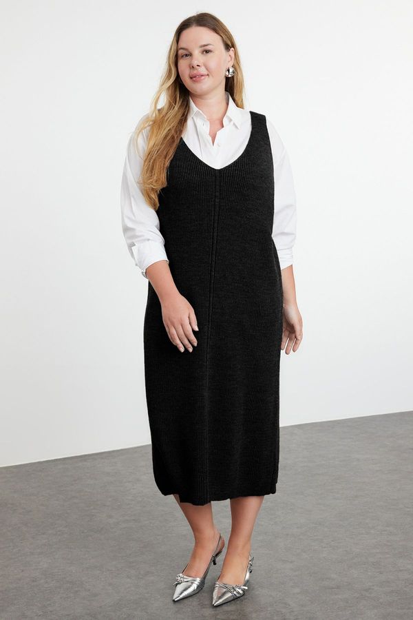 Trendyol Trendyol Curve Black Gilet Midi Length Knit Dress