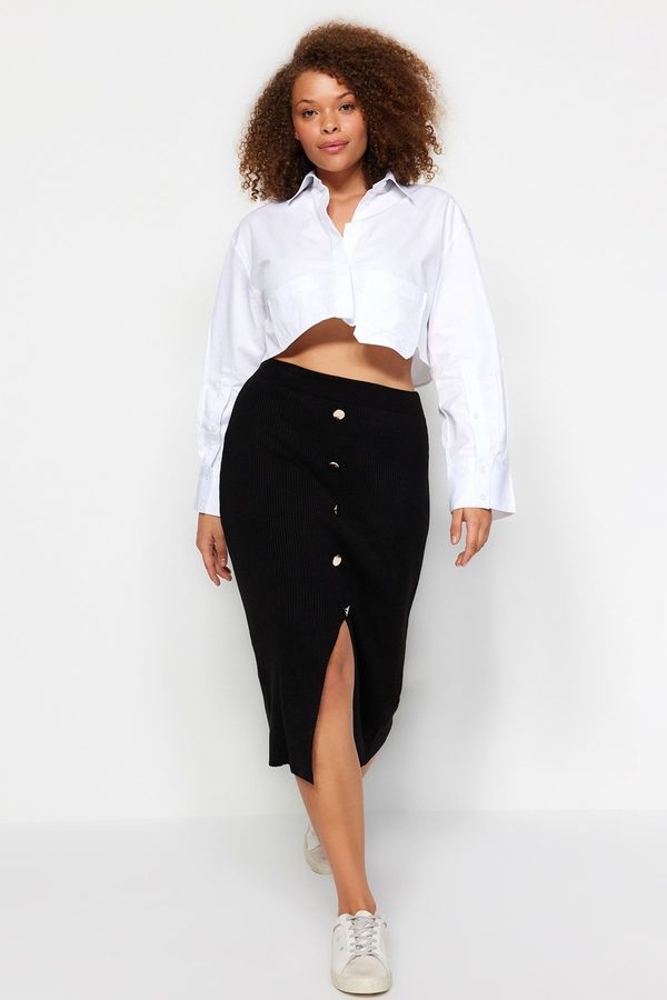 Trendyol Trendyol Curve Black Gold Button Detailed Corduroy Sweater Skirt