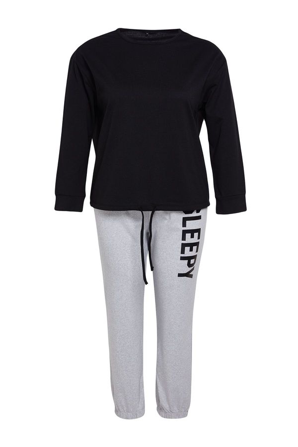 Trendyol Trendyol Curve Black-Grey Slogan Jogger Fit Knitted Pajamas Set