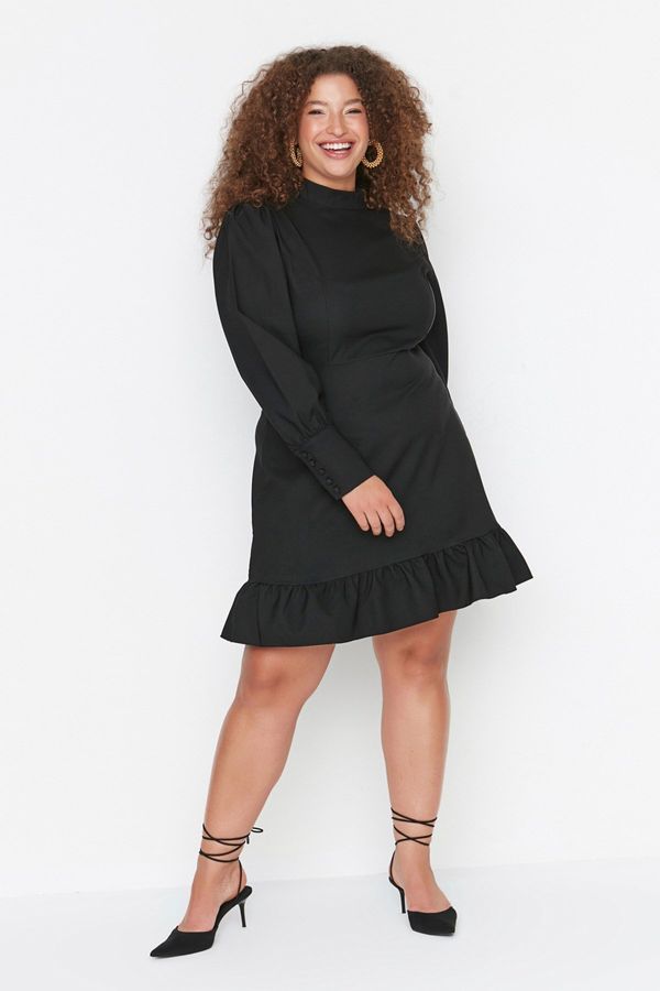 Trendyol Trendyol Curve Black High Neck Skirt Frilly Woven Dress