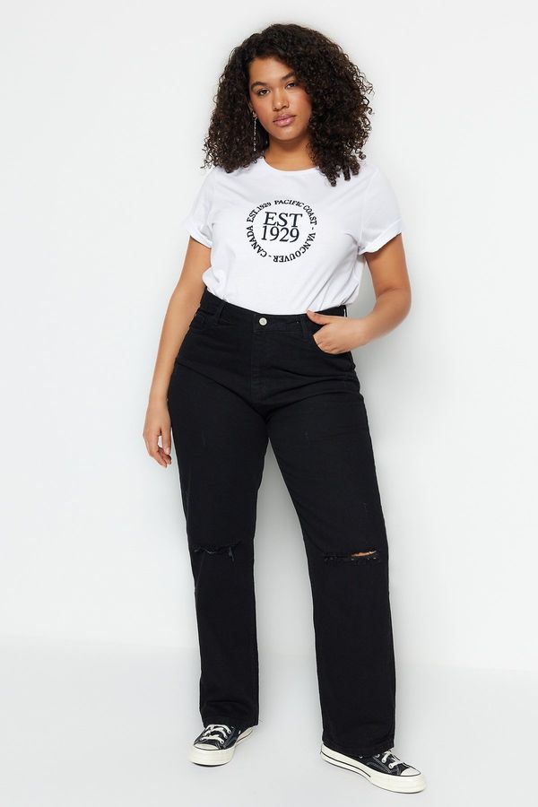 Trendyol Trendyol Curve Black High Waist Destroy Detailed Bootcut Jeans