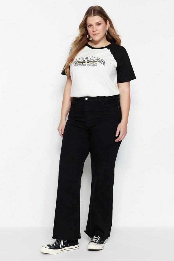 Trendyol Trendyol Curve Black High Waist Dirty Trim Detailed Wide Leg Jeans.