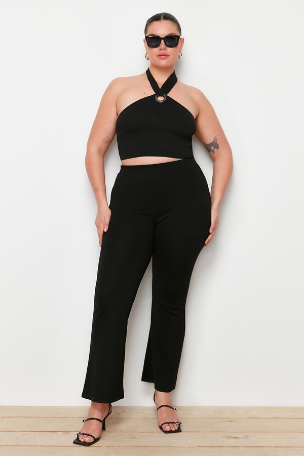 Trendyol Trendyol Curve Black High Waist Flare Knitted Trousers