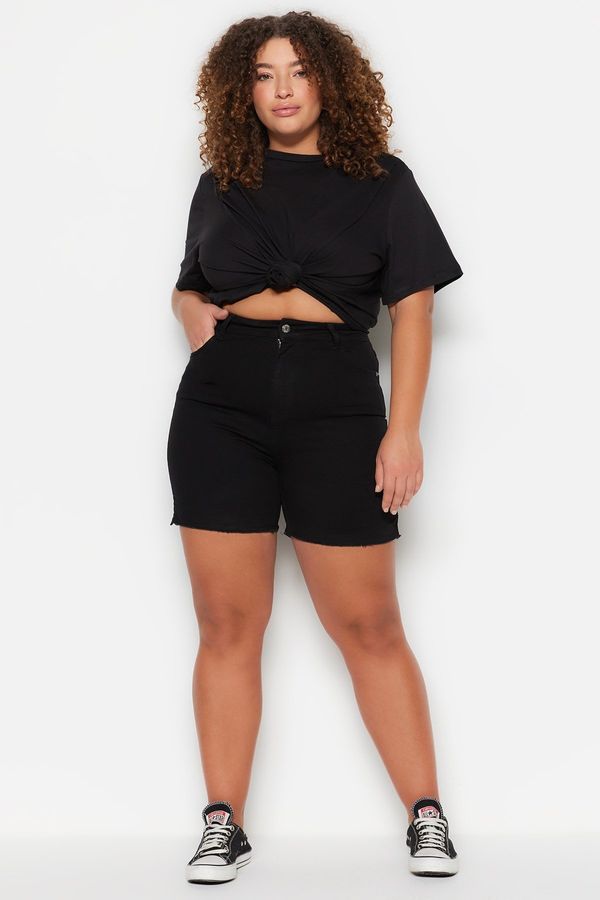 Trendyol Trendyol Curve Black High Waist Flexible Skinny Denim Shorts &; Bermuda