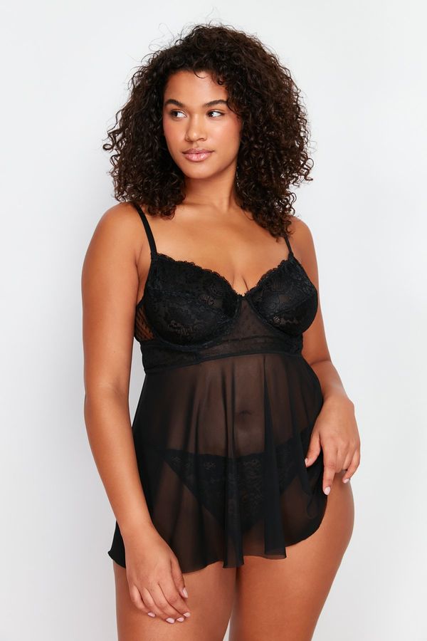 Trendyol Trendyol Curve Black High Waist Underwire Babydoll & Thong Set