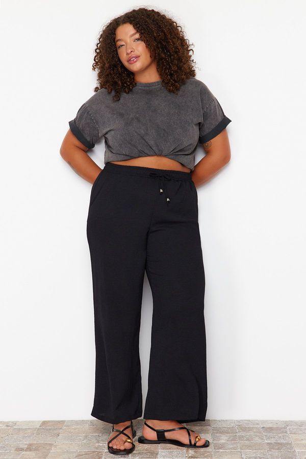 Trendyol Trendyol Curve Black High Waist Wide Leg Woven Trousers