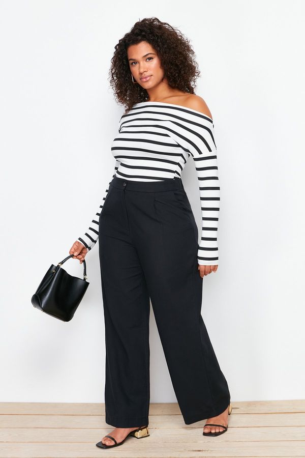 Trendyol Trendyol Curve Black High Waist Wide Leg Woven Trousers