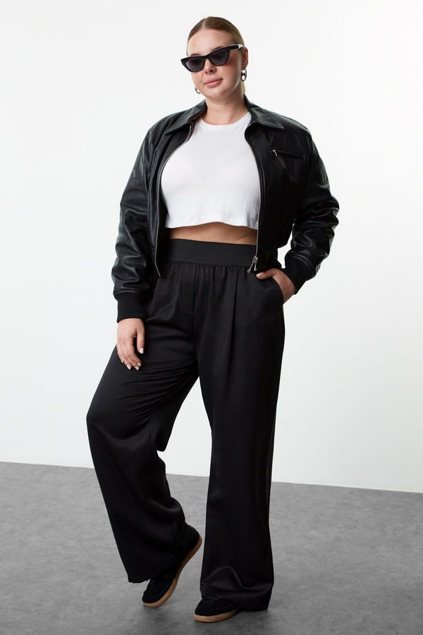 Trendyol Trendyol Curve Black High Waist Wide Leg Woven Trousers