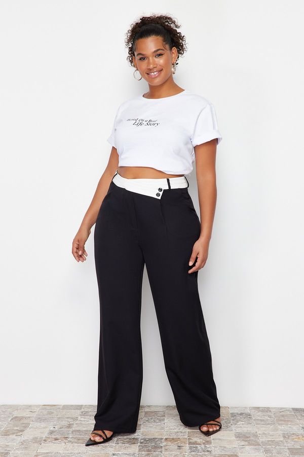 Trendyol Trendyol Curve Black High Waist Wideleg Woven Trousers